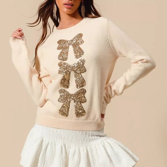 SO ME Sequins Bow Ribbon Embellished Christmas Sweater - Picture 3 of 8